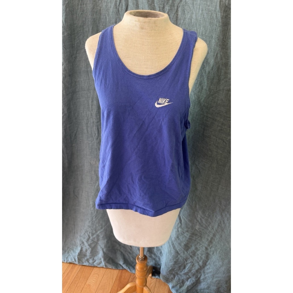 Vintage Nike Tank Top 80's/90's Racer Back Blue Size M USA Gray Red Tag